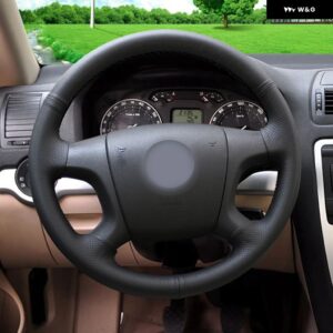 トリム 本革 ステアリングホイール カバー 古い シュコダ オクタビアファビア 38626 - Red Thread