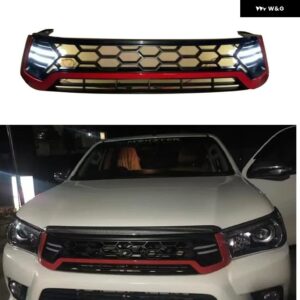独自のデザイン LED グリル ピックアップ トラック フロント グリル グリル ハイラックス REVO SR5 M70 M80 2015-17 フロント グリル マット - Red