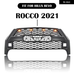 フロントグリル ハイラックスグリルハイラックス REVO ロッコ 2021 アクセサリーフロントバンパー メッシュカバー グリルトリム - YellowLED Red LTR