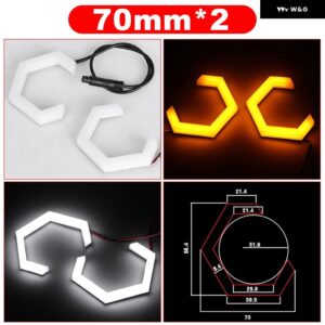 エンジェルアイ LED レトロ ランニングライト ヘッドライト プロジェクターホワイト DRL ウィンカー六角ハローリングチューニングカーライトアクセサリー - 70mm White Yellow