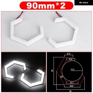 エンジェルアイ LED レトロ ランニングライト ヘッドライト プロジェクターホワイト DRL ウィンカー六角ハローリングチューニングカーライトアクセサリー - 90mm White