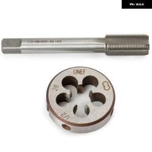 HSS 1/2-28 UNEF 5/8-24 UNEF ハンドタップラウンドダイカット右手タッピング切削工具 金属 加工タップダイツールセット - A