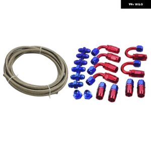 AN-6 ネス/編組 5メートル AN6 ステンレス オイル/燃料オイルラインライン + ホースエンド アダプター キット + AN6ポート プラグ - SILVER HOSE