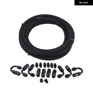 AN-6 ネス/編組 5メートル AN6 ステンレス オイル/燃料オイルラインライン + ホースエンド アダプター キット + AN6ポート プラグ - BLACK HOSE