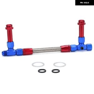 AN8 8AN 黒デュアルフィード燃料ラインデュアルフィード キャブレター 燃料ラインキット ステンレス 編組ホースホーリー 4150 キャブレター - Red Blue