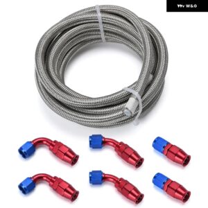 3メートル 6AN PTFE E85 ステンレス 編組燃料ホースエタノールと互換性 0 45 90 度スイベル ホースエンド 継手 - Silver
