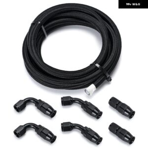 3メートル 6AN PTFE E85 ステンレス 編組燃料ホースエタノールと互換性 0 45 90 度スイベル ホースエンド 継手 - black