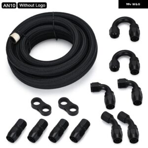 10AN AN10 オイル燃料継手 ホースエンド 0 + 45 + 90 + 180 度オイル アダプター キット AN10 編組オイル燃料ホースライン 5メートル 黒クランプ - BLACK WITHOUT LOGO