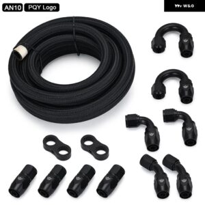10AN AN10 オイル燃料継手 ホースエンド 0 + 45 + 90 + 180 度オイル アダプター キット AN10 編組オイル燃料ホースライン 5メートル 黒クランプ - with logo