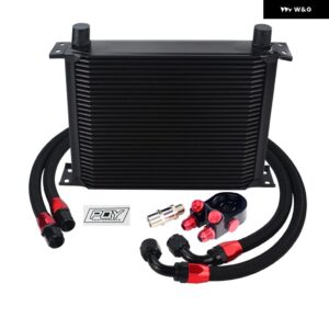 AN10 オイルクーラー キット 30列 オイルクーラー + オイル フィルター アダプター + ステンレス 編組ホース ステッカー + ボックス 付き - BLACK 30ROWS 6746BK