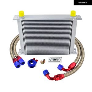 AN10 オイルクーラー キット 30列 オイルクーラー + オイル フィルター アダプター + ステンレス 編組ホース ステッカー + ボックス 付き - SILVER 30ROWS 6721BR