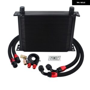 AN10 オイルクーラー キット 30列 オイルクーラー + オイル フィルター アダプター + ステンレス 編組ホース ステッカー + ボックス 付き - BLACK 30ROWS 6721BK