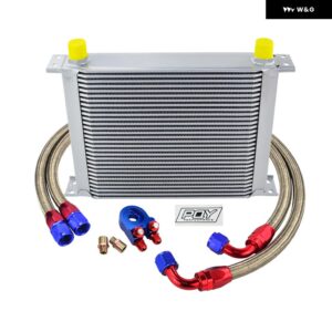 AN10 オイルクーラー キット 30列 オイルクーラー + オイル フィルター アダプター + ステンレス 編組ホース ステッカー + ボックス 付き - SILVER 30ROWS 6723BR