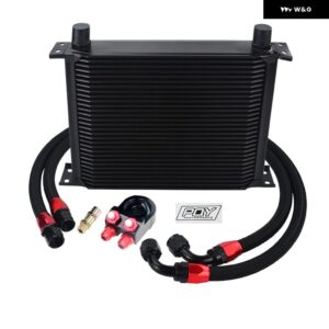 AN10 オイルクーラー キット 30列 オイルクーラー + オイル フィルター アダプター + ステンレス 編組ホース ステッカー + ボックス 付き - BLACK 30ROWS 6723BK