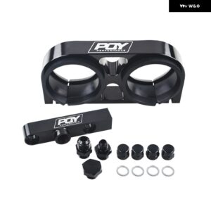 ツイン燃料ポンプ ブラケット ビレット アルミ アセンブリ アウトレット マニホールド ブラック 044 燃料ポンプ 用 ロゴなし - black with logo