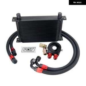 AN10 オイルクーラー キット 25列トランス ミッション オイルクーラー + オイル フィルター アダプター + ステンレス 編組ホース ステッカー と ボックス - BLACK 25ROWS 6721BK