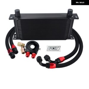 AN10 19ROWS トランス ミッション オイルクーラー キット + オイル フィルター アダプター + ステンレス 編組ホース ステッカー + ボックス - BLACK 19ROWS 6721BK