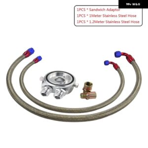 オイル フィルター サンドイッチ アダプター ブラック + ブラック G/ステンレス 編組 AN10 燃料ホースライン 1メートル + 1.2メートル - Stainless Steel Hose