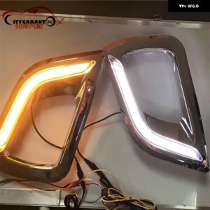 ブラッククローム LED ライト DRL フォグランプ カバー カーアクセサリー NAVARA NP300 2015-2018 車用 - CHROMED YELLO WHITE