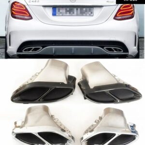 排気 パイプ テールチップ 2015 2016 2017 W205 C180/C200/C250/C300/C450 AMG パイプ 排気チップ/テールチップ AMG リアリップに適合 - Silver