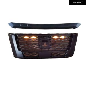 NP300 用フロントグリル ナバラ NP300 PRO-4X 2021 2022 レーシンググリル フロント バンパー グリル カバー グリル メッシュライト - black with leds trim