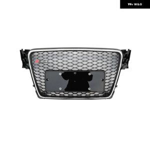 自動グリル A4 グリル A4 S4 B8 40148 自動 バンパー メッシュカバー フロント レーシンググリル グリル - Black silver
