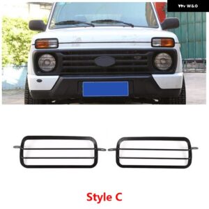 2個 カーボンフロント フォグランプ カバー ネット プロテクター ケースメッシュモールドアクセサリー LADA NIVA - Style C