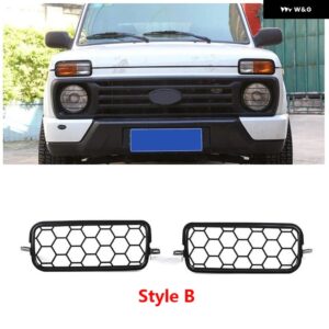 2個 カーボンフロント フォグランプ カバー ネット プロテクター ケースメッシュモールドアクセサリー LADA NIVA - Style B