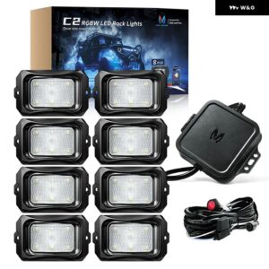 C2 12ポッド RGBW LED ロックライト曲面マルチカラーアンダーグローネオンライトキット ワイヤレスアプリ音楽モードライト - 8 pods