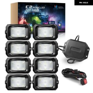 C2 拡張可能な RGB + IC LED ロックライトキット 8/10 ポッドアンダーグローライトキット ワイヤレス BLUETOOTH APP 制御 付き - 8 pods