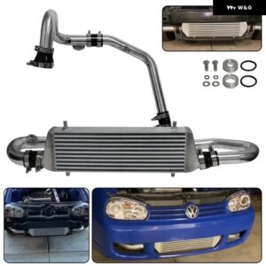 ポリッシュアルミ製フロント マウント インタークーラー アンプ パイプ キット VW ゴルフ GTI ジェッタ MK4 1.8L ターボチャージャー付き 1998-2005 に適合 - black