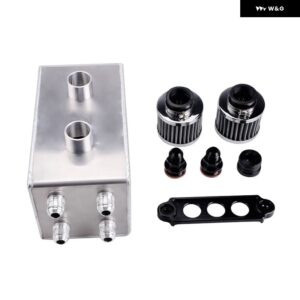 3.5L 改良アルミ4ポート エンジン オイルキャッチタンク/缶 ブリーザー アンプ付 フィルター ドレンタップ2LTバッフル付燃料タンク RS-OCC045 - Silver