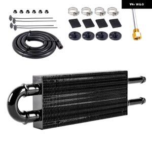 NEW アルミ 2列オイル クーラー キット ラジエーター カー トランス ミッション プレート フィン オイルクーラー オート マニュアル ラジエターコンバーター - black