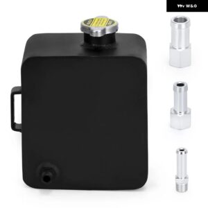 2L リットル研磨 合金 ヘッダー拡張ウォータータンク キャップ ウォーターヘッダータンク クーラント オーバーフロー タンク リザーバー キット - black