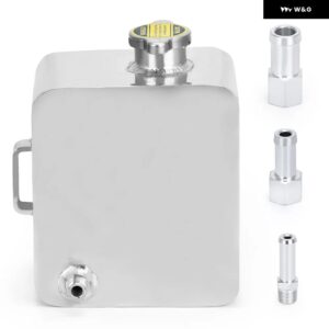 2L リットル研磨 合金 ヘッダー拡張ウォータータンク キャップ ウォーターヘッダータンク クーラント オーバーフロー タンク リザーバー キット - Silver