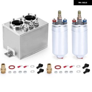 3L デュアルビレット アルミ燃料サージタンク/サージタンク 2PC 044 燃料ポンプ 付きブラック TK84044 - Silver fuel pump