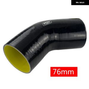 ブルー/ブラック イエロー 3インチ 76MM 45 度エルボシリコンホース パイプ インタークーラーターボインテーク パイプ カプラーホース SH4530-QY - black