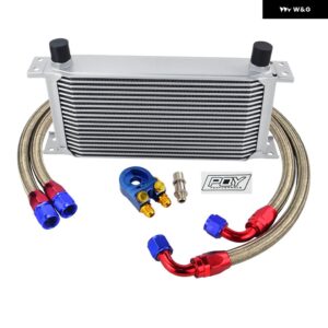 AN10 19列トランス ミッション オイルクーラー キット + オイル フィルター アダプター + 1 1.2メートルステンレス 編組ホース AN10 継手付き - SILVER 19ROWS 6746BG