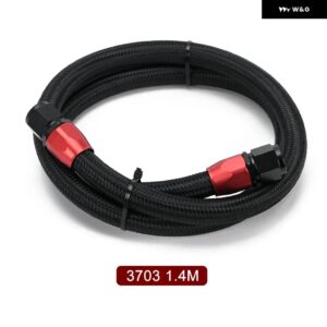 AN10 1メートル /1.2メートル /1.4メートル ステンレス ブレーン オイルホース ラインホース チューブ 0 度 90 度スイベル ホースエンド - 1.4m black