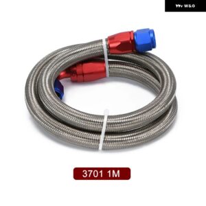 AN10 1メートル /1.2メートル /1.4メートル ステンレス ブレーン オイルホース ラインホース チューブ 0 度 90 度スイベル ホースエンド - 1m silver