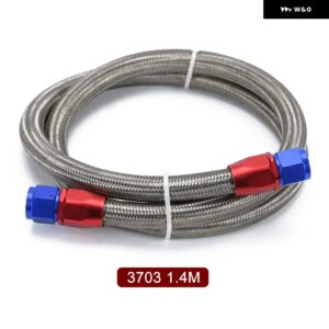 AN10 1メートル /1.2メートル /1.4メートル ステンレス ブレーン オイルホース ラインホース チューブ 0 度 90 度スイベル ホースエンド - 1.4m silver