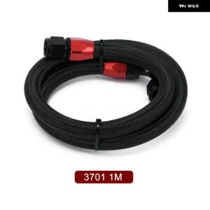 AN10 1メートル /1.2メートル /1.4メートル ステンレス ブレーン オイルホース ラインホース チューブ 0 度 90 度スイベル ホースエンド - 1m black