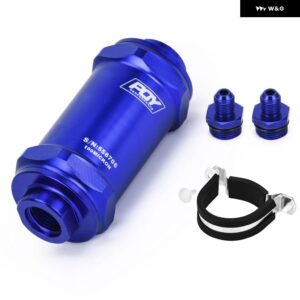ブラック AN6 / AN8 / AN10 インライン燃料 フィルター E85 エタノール 100 ミクロンのステンレス エレメントと ステッカー - Blue AN6 Fitting