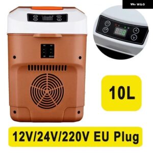 10L ミニ冷蔵庫 冷蔵 冷凍LEDスマート ディスプレイ 付きホットデュアル目的ポータブル屋外食品保管アイス ボックス ドリンククーラー冷蔵庫 - Brown EU Plug