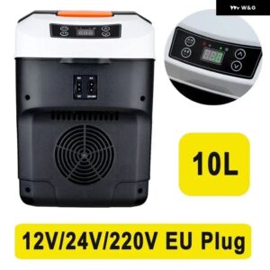 10L ミニ冷蔵庫 冷蔵 冷凍LEDスマート ディスプレイ 付きホットデュアル目的ポータブル屋外食品保管アイス ボックス ドリンククーラー冷蔵庫 - Black EU Plug