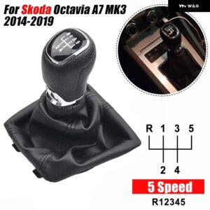 ギア シフト ノブレバー スティックハンドルゲートルレザー ブーツ カバー ケース シュコダ オクタヴィア A7 MK3 2014-19 - 5 speed