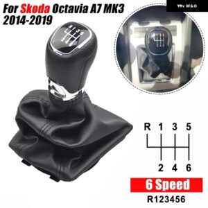 ギア シフト ノブレバー スティックハンドルゲートルレザー ブーツ カバー ケース シュコダ オクタヴィア A7 MK3 2014-19 - 6 speed