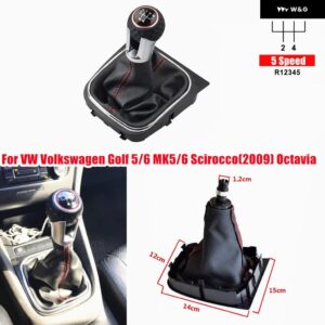 VW ゴルフ /ラビット/ジェッタ MK5 2004-2009 VW ゴルフ /ジェッタ MK6 マニュアル 5 6スピード スエードレザー ギア シフト ノブフルゲートル - 5 speed