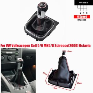 VW ゴルフ /ラビット/ジェッタ MK5 2004-2009 VW ゴルフ /ジェッタ MK6 マニュアル 5 6スピード スエードレザー ギア シフト ノブフルゲートル - 6 speed