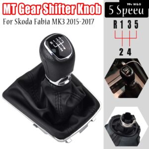 ギア シフト ノブヘッドハンドルシフター レバー 革 ブーツ カバー シュコダ ファビア MK3 2015 2016 2017 5/6スピード カー スタイリング - 5 speed